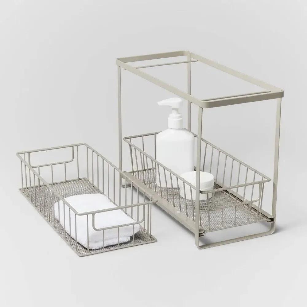 Two Tiered Slide Out Organizer Brushed Nickel Brightroom Kitchen Cabinet
